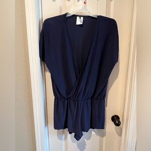 NWOT Aqua Green Navy Blue Wrap swim coverup shorts romper women’s large